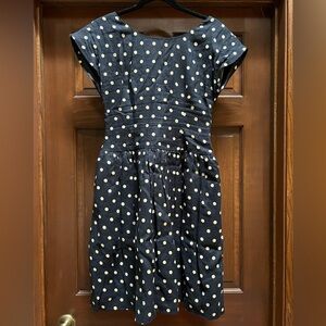 Navy and Cream Polka Dot Dress by Anthropologie